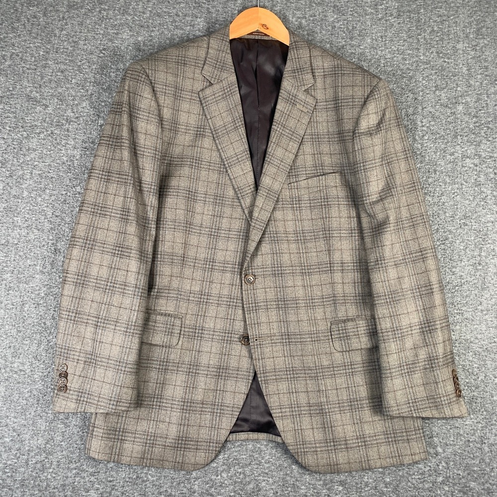 Peter Millar Blazer Jacket Men 46R Brown Glen Plaid Cashmere Wool E Thomas